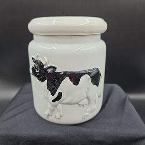 Otagiri Japan Cow Canister Jar Embossed 1980s Hand Painted 5.5"